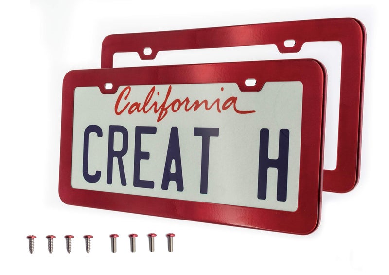 creathome 2PCs Creathome Stainless Steel License Plate Frames with Shining Red Color - Image 1